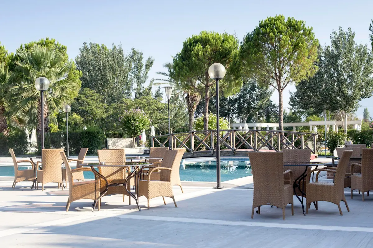 Outdoor Café Design with a Pond
